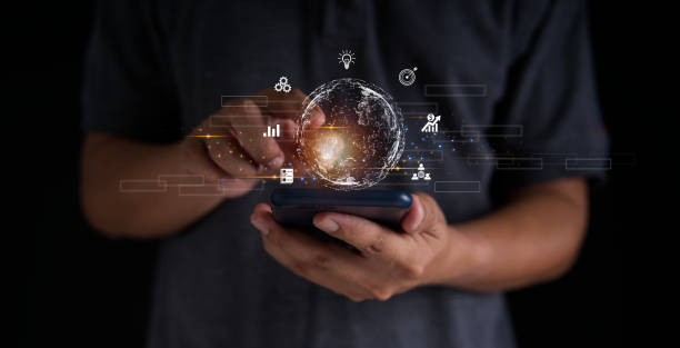 istock The concept of accessing information through the global internet network. Smartphone users connect big data, technology for document management solutions, business goal setting, Finance, and Banking. 1492937826