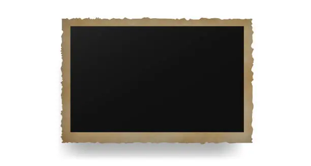 Vector illustration of Rectangular gold photo frame with torn edges