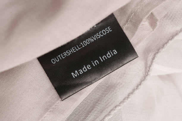 istock Fabric composition label, viscose fabric, made in India. 1492941971