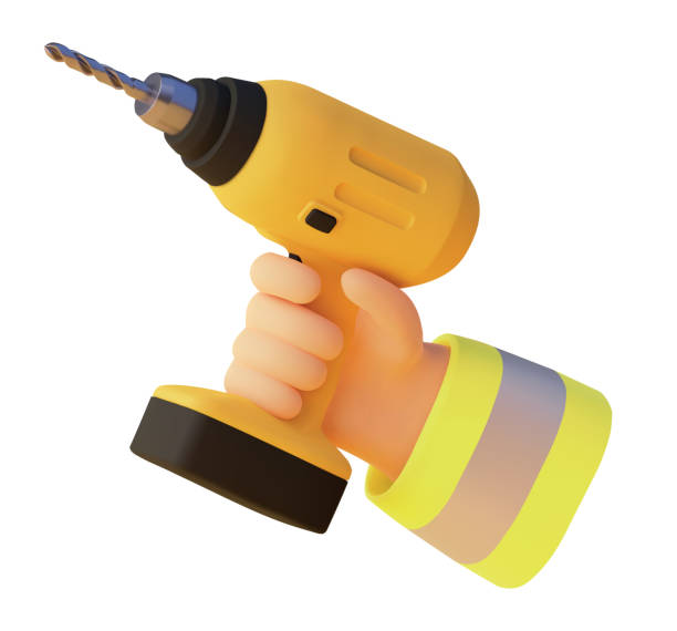 벡터 아이콘입니다. 드릴 아이콘을 들고 있는 손 - hand drill drill electricity human hand stock illustrations