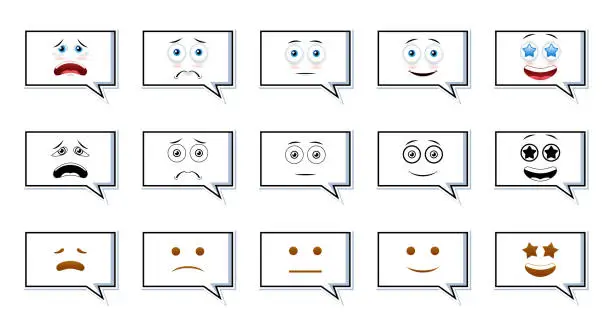 Vector illustration of satisfaction emoticon in speech bubble.