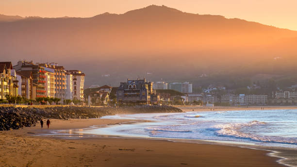 Sunset in the Basque Country Sunset in the Basque Country, Hendaye beach bayonne stock pictures, royalty-free photos & images