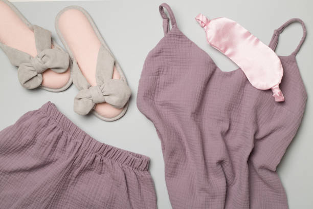 istock Flat lay composition with beautiful pajamas on color background, top view 1492951374