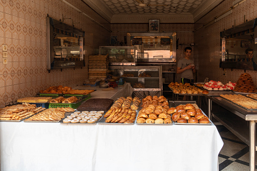 Marrakesh Morocco on May 24, 2022: traditional bakery at souk at Marrakech medina
