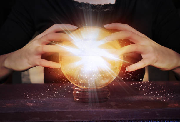 fortune teller medieval crystal ball sphere magic fortune teller crystal ball fate prophecy horoscope crystal ball stock pictures, royalty-free photos & images