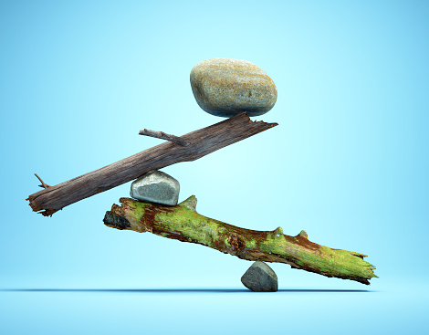 Elements of nature in balance. This is a 3d render illustration