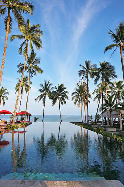 istock Thai gulf, red umbrellas, plank beds and palm 149296429