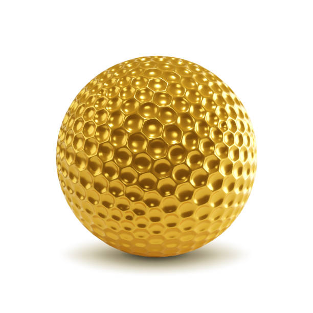 istock Golden golf ball isolated on white background 1492964523
