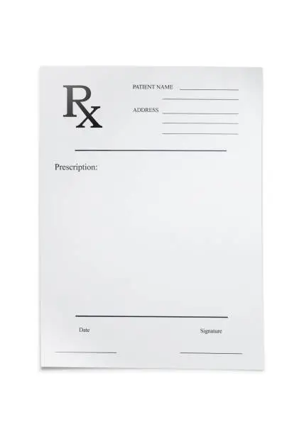 Blank prescription isolated on white background