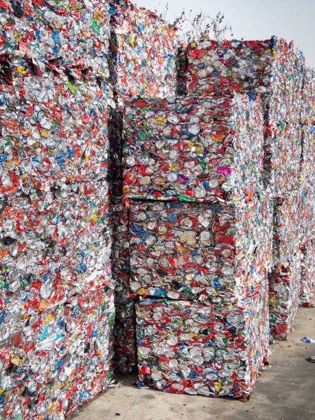 istock Crushed aluminium cans in a recycling plant. 1492968239