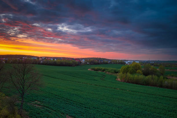 istock Amazing sunset over the spring fields of Rotmanka, Poland 1492969989