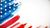 American flag paint brush on white background, The concept of United States, USA, drawing, brushstroke, grunge, paint strokes, dirty, national, independence, patriotism, election, template, oil painting, pastel colored, cartoon animation, textured