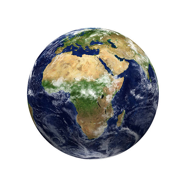 Earth View - Africa This is custom made earth with custom map containing custom clouds map. planet earth africa stock pictures, royalty-free photos & images