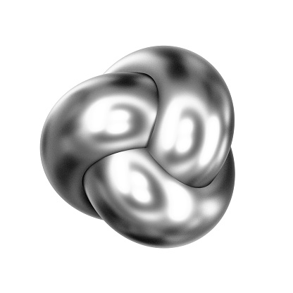 Infinite three dimensional shape, 3d rendering. 3D Rendering Metal infinite torus knot isolated on white background.