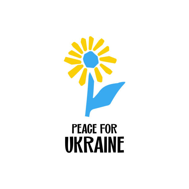 ilustrações de stock, clip art, desenhos animados e ícones de peace for ukraine stylized illustration sunflower in ukrainian national color blue and yellow in cutting style isolated - manifestação de paz