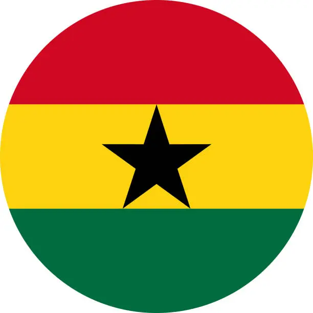 Vector illustration of round Ghanaian flag of Ghana