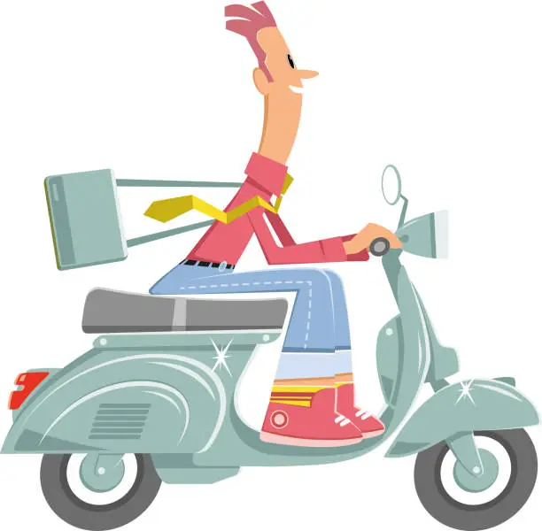 Vector illustration of GOING TO WORK BY SCOOTER