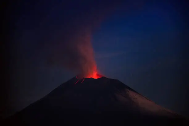 Intense Sight: Crater Eruption of Popocatepetl Volcano in Puebla, Mexico