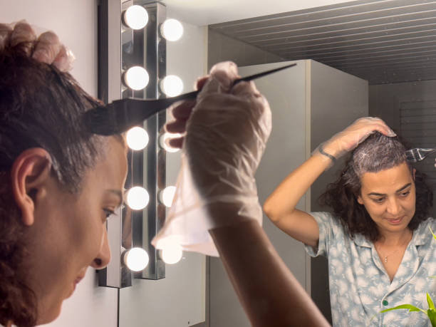 Care for women's hair stock photo