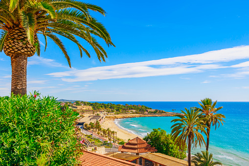 Sea coast in Tarragona, Catalonia, Spain, South Europe. Beach and sea