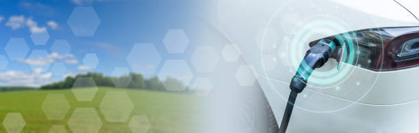 istock Electric car charge banner background. Electric automobile technology concept background. 1492980805