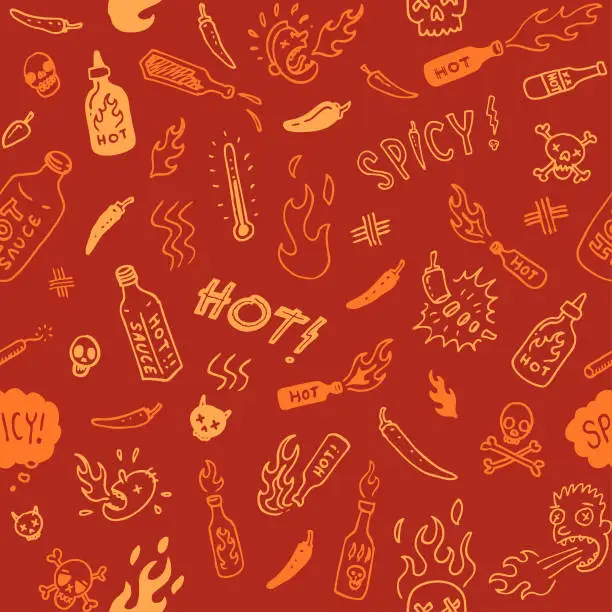 Vector illustration of Seamless red hot spicy sauce doodle illustrations