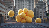 Bunch of big spheres in the city