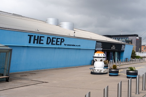 Kingston upon Hull, United Kingdom – May 06, 2023: The entrance to The Deep aquarium in the city of Kingston upon Hull, UK.