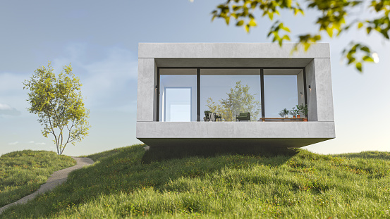 A modern house on a hill