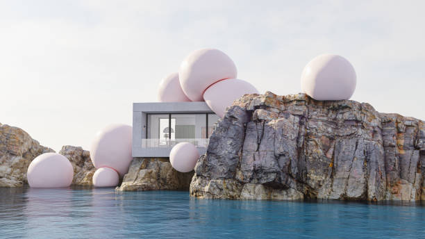 istock House by the sea surrounded by pink spheres 1492983793