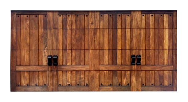 istock Garage Wood Double Swinging door Isolated on White 1492985316