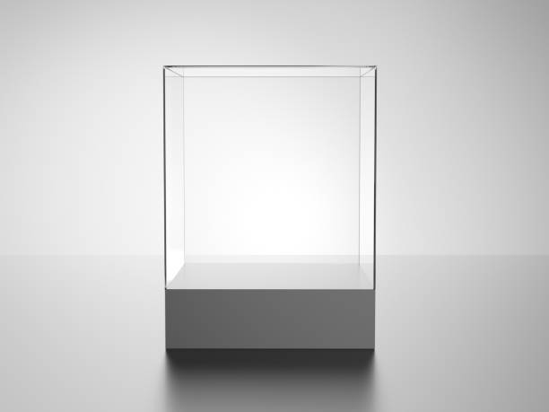 istock Glass pedestal showcase. Gray product display. Metallic. 1492985394