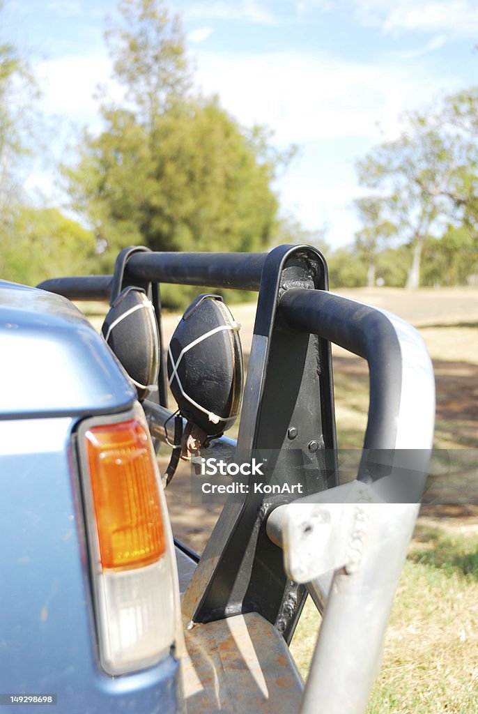 Bullbar Steelframe In Front Of 4x4 Roobar / Bullbar in front of a 4WD to protect the car from wildlife & damage Front View Stock Photo