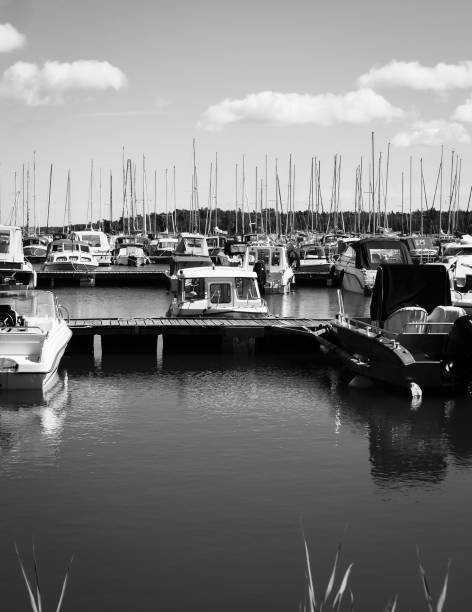 istock View of harbor against sky in black and white 1492987812