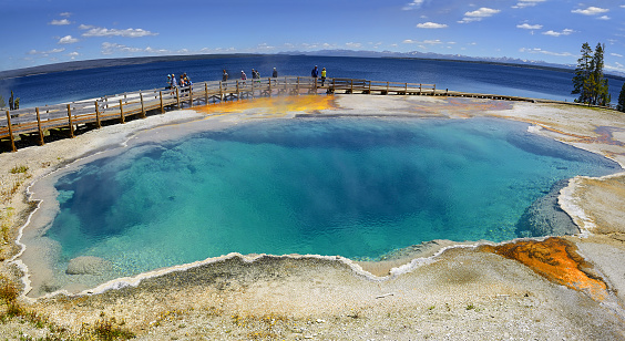 Yellowstone - West Thumb Geyser Basin, Black Pool. Scenic Landscapes of Geothermal activity, Yellowstone National Park, UNESCO World Heritage Site, USA