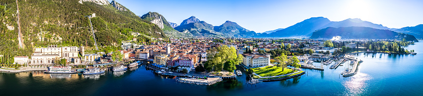 old town and port of Riva del Garda in italy at the lago di Garda