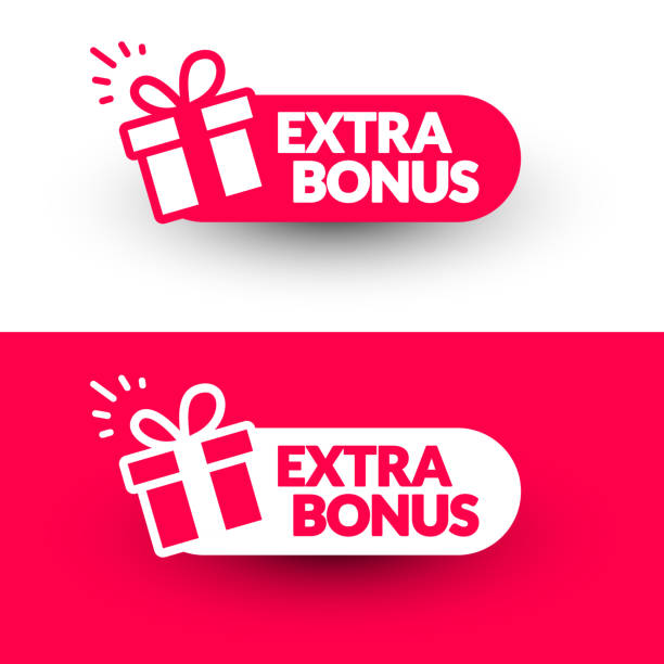 ilustrações de stock, clip art, desenhos animados e ícones de rounded label with gift icon and text extra bonus - bônus