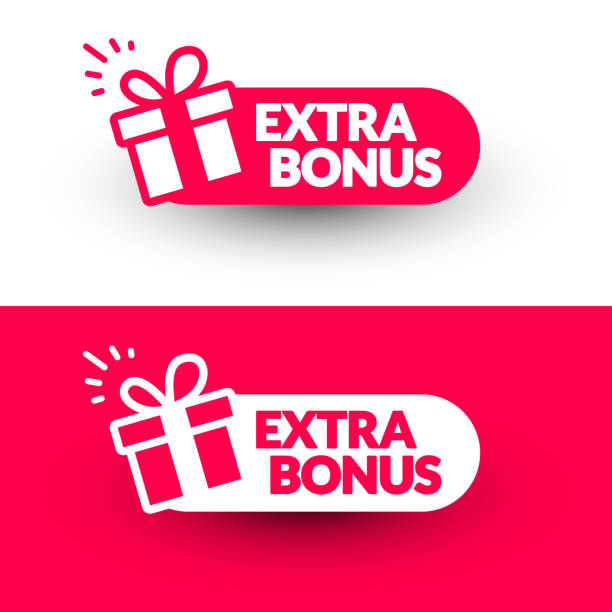 Rounded Label With Gift Icon And Text Extra Bonus Rounded Label With Gift Icon And Text Extra Bonus bonus pay stock illustrations