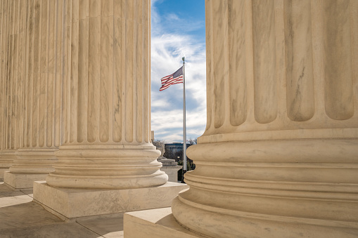 Supreme Court colums in Washington, DC, US.