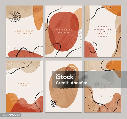istock Set of templates for cards in a modern abstract style. Contemporary art . Minimalist posters with texture shapes. Vector collage illustrations. 1492992273