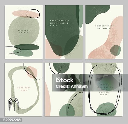 istock Set of templates for cards in a modern abstract style. Contemporary art . Minimalist posters with texture shapes. Vector collage illustrations. 1492992284