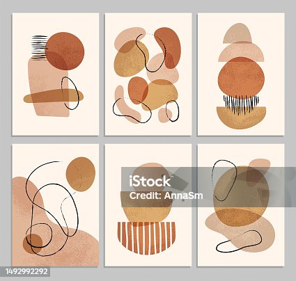istock Set of templates for cards in a modern abstract style. Contemporary art . Minimalist posters with texture shapes. Vector collage illustrations. 1492992292