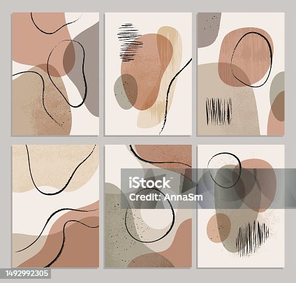 istock Set of templates for cards in a modern abstract style. Contemporary art . Minimalist posters with texture shapes. Vector collage illustrations. 1492992305