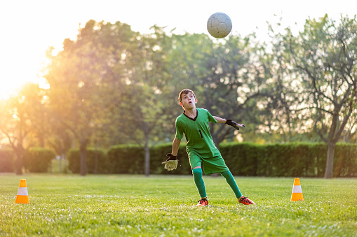 the goalkeeper stands at the goal and prevents the ball from entering the goal