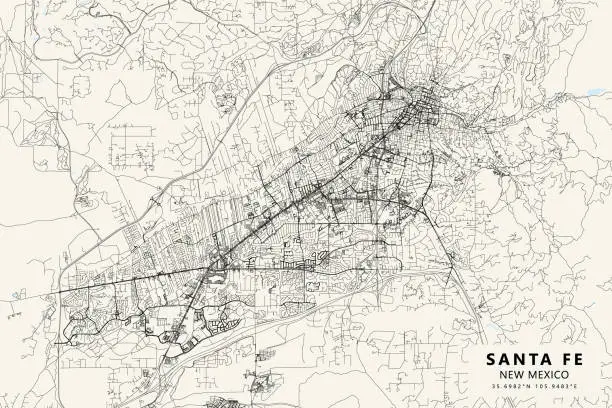 Vector illustration of Santa Fe, New Mexico, USA Vector Map