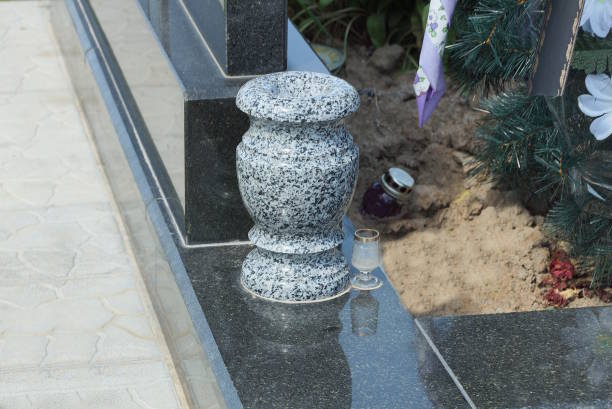 istock one gray empty stone vase stands on a black marble wall 1492997508