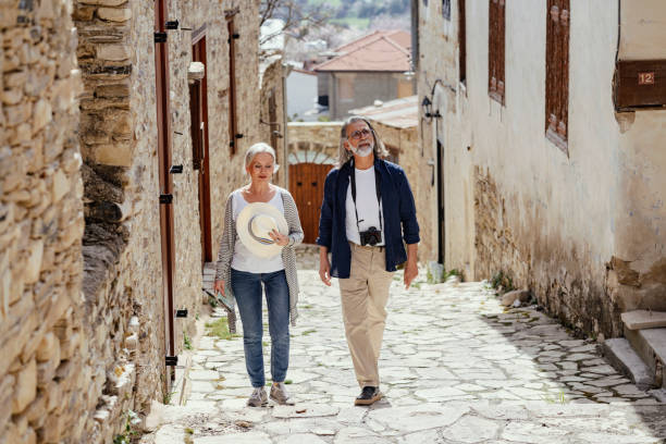 Mature couple visiting old village of Lefkara , Cyprus Mature couple visiting old village of Lefkara , Cyprus limassol stock pictures, royalty-free photos & images