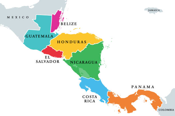 länder mittelamerikas, subregion amerikas, politische karte - map central america panama guatemala stock-grafiken, -clipart, -cartoons und -symbole