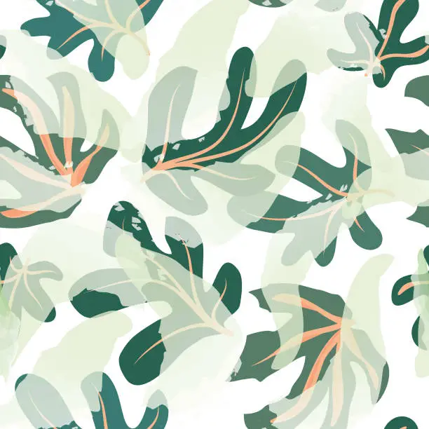 Vector illustration of Floral seamless pattern. Branch with leaves ornamental texture. Flourish nature summer garden watercolor textured background