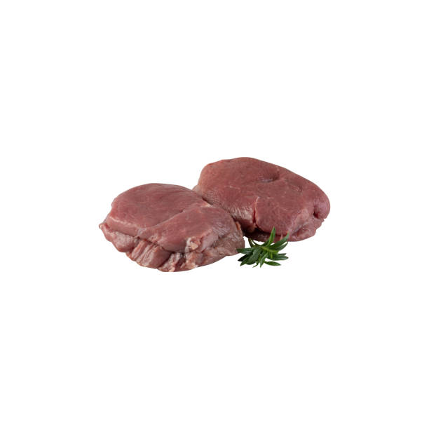 istock Fresh pork, cut into pieces, steak ready to be grilled with cut out isolated on white background have clipping path 1492999268